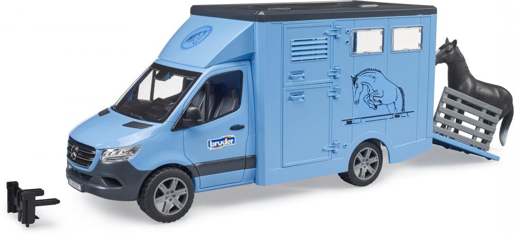 Bruder Spielfahrzeug Freizeit Reiten MB Sprinter Tiertransporter mit 1 Pferd 02674