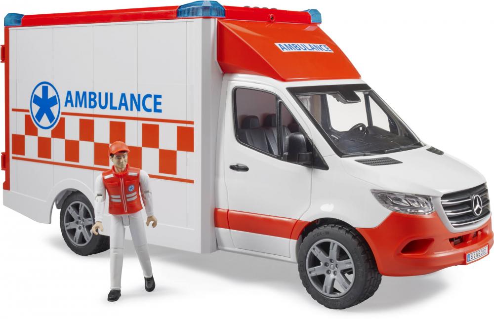 Bruder Spielfahrzeug Einsatzfahrzeuge Ambulanz MB Sprinter Ambulanz mit Fahrer und L+S Modul 02676