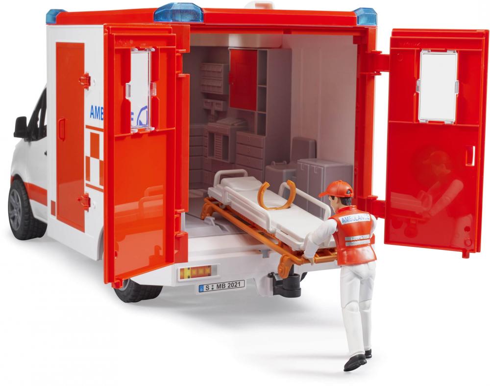 Bruder Spielfahrzeug Einsatzfahrzeuge Ambulanz MB Sprinter Ambulanz mit Fahrer und L+S Modul 02676