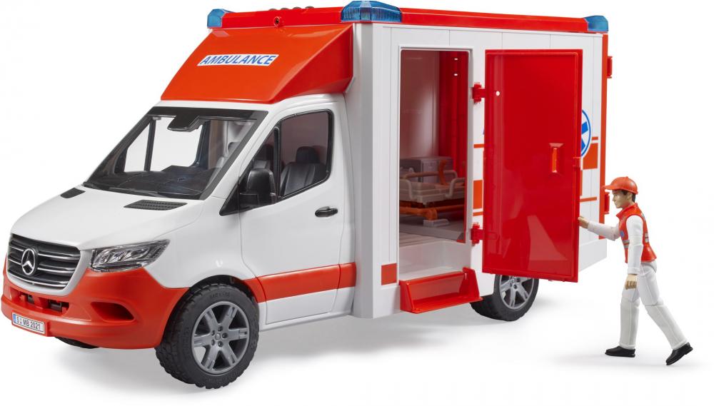 Bruder Spielfahrzeug Einsatzfahrzeuge Ambulanz MB Sprinter Ambulanz mit Fahrer und L+S Modul 02676