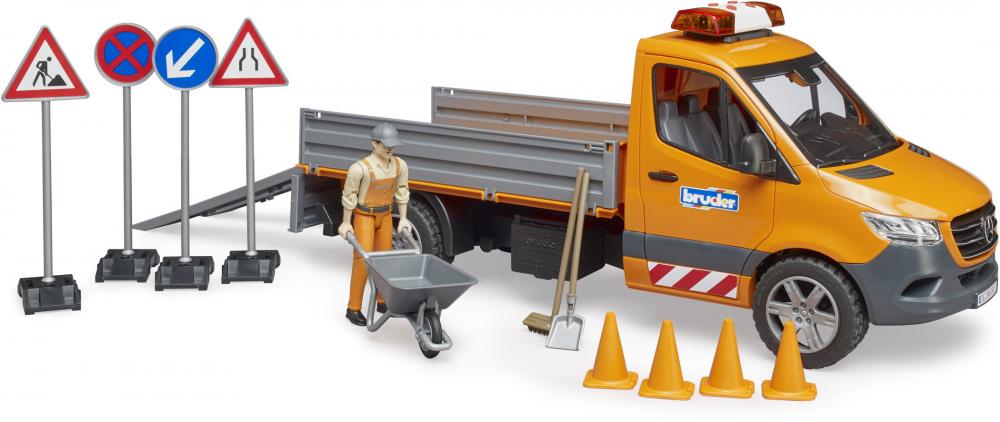 Bruder Spielfahrzeug Service-Fahrzeuge MB Sprinter Kommunal mit Fahrer L+S Modul und Zubehör 02677