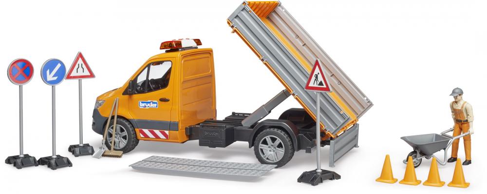 Bruder Spielfahrzeug Service-Fahrzeuge MB Sprinter Kommunal mit Fahrer L+S Modul und Zubehör 02677