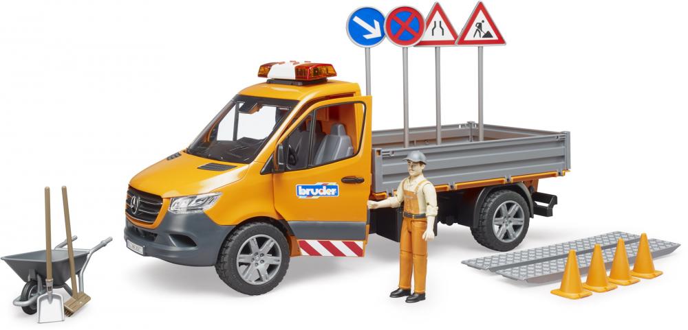Bruder Spielfahrzeug Service-Fahrzeuge MB Sprinter Kommunal mit Fahrer L+S Modul und Zubehör 02677