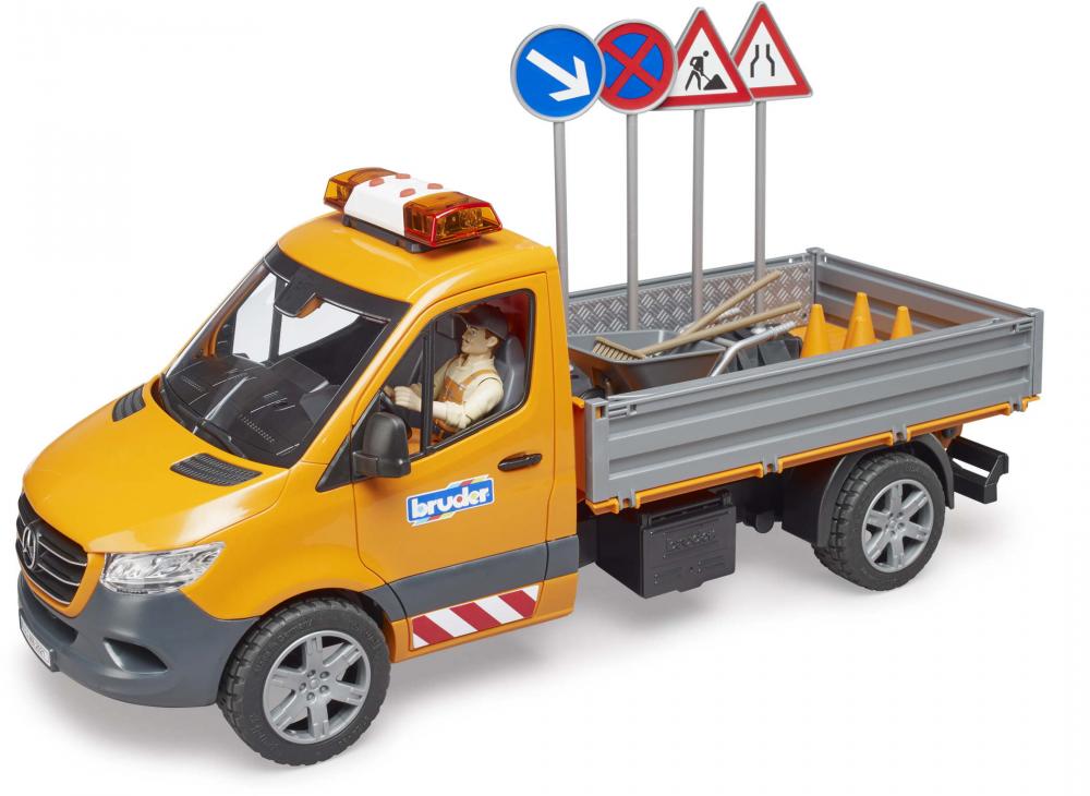 Bruder Spielfahrzeug Service-Fahrzeuge MB Sprinter Kommunal mit Fahrer L+S Modul und Zubehör 02677