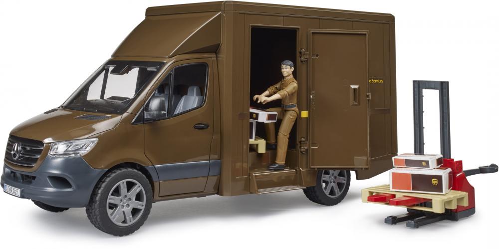 Bruder Spielfahrzeug Nutzfahrzeug Logistik MB Sprinter UPS mit Fahrer und Zubehör 02678
