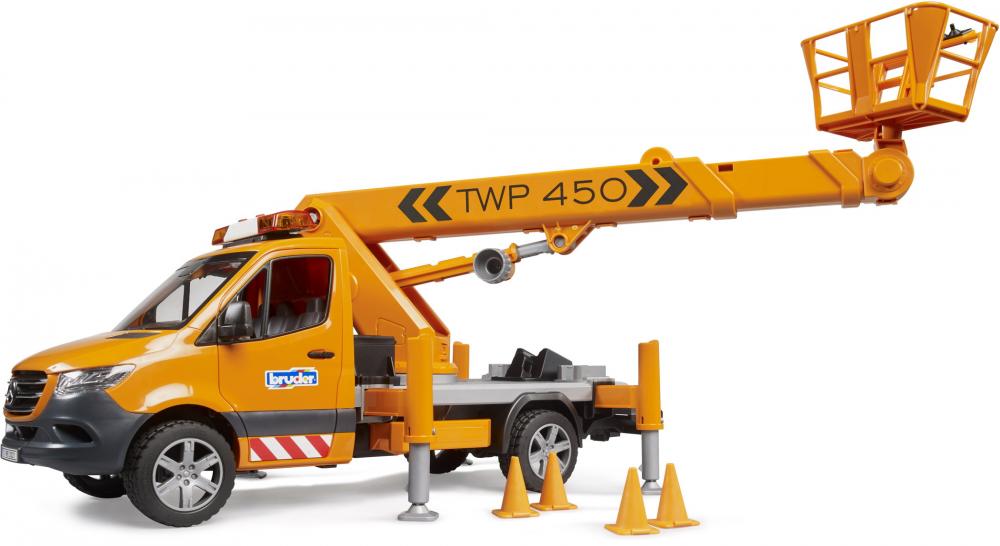 Bruder Spielfahrzeug Service-Fahrzeuge MB Sprinter Arbeitsbühne mit Light + Sound Modul 02679