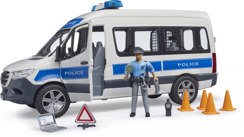 Bruder Spielfahrzeug Polizei MB Sprinter Polizei Einsatzfahrzeug mit Polizist und L+S 02683