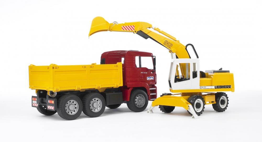 Bruder Spielfahrzeug Baustelle Kipper MAN TGA Kipp-LKW + Liebherr Schaufelbagger 02751