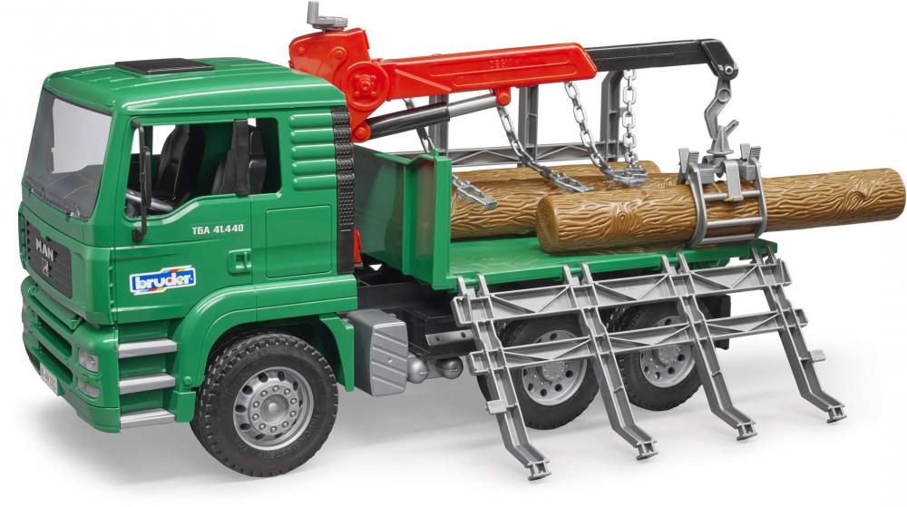 Bruder Spielfahrzeug Kipper MAN TGA Holztransport-LKW mit Ladekran und 3 Baumstämmen 02769