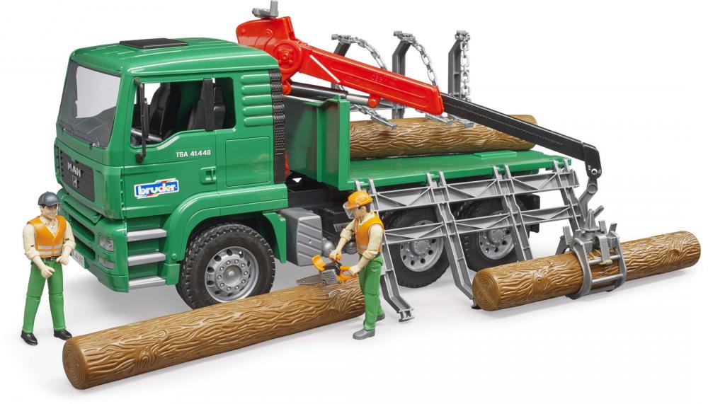 Bruder Spielfahrzeug Kipper MAN TGA Holztransport-LKW mit Ladekran und 3 Baumstämmen 02769