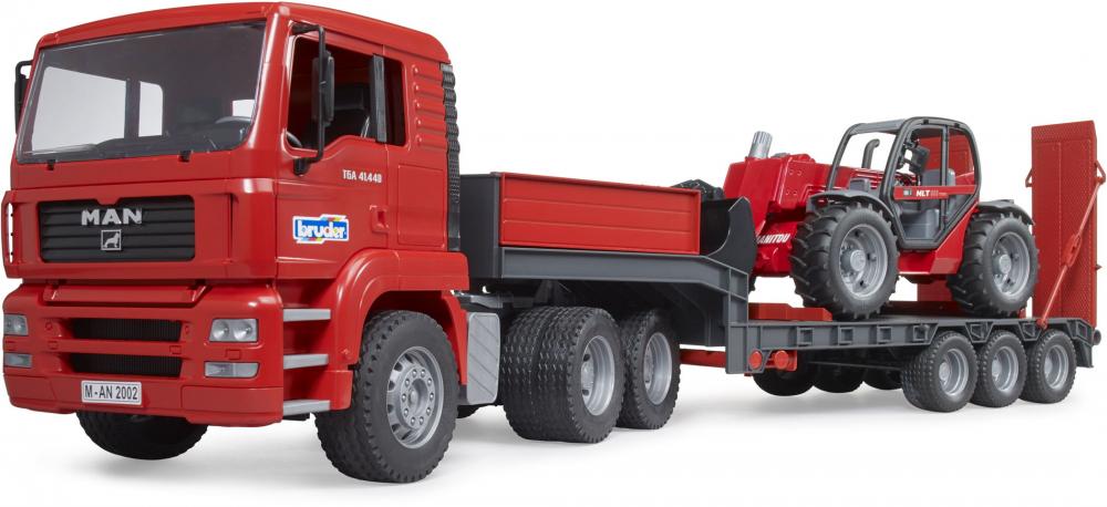 Bruder Spielfahrzeug Baustelle Lader MAN TGA Tieflader + Manitou Teleskoplader MLT 633 02774