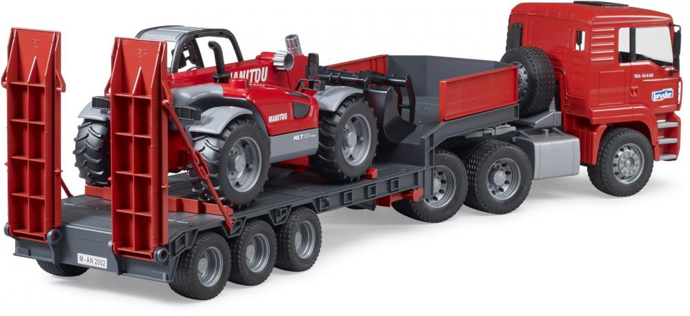 Bruder Spielfahrzeug Baustelle Lader MAN TGA Tieflader + Manitou Teleskoplader MLT 633 02774
