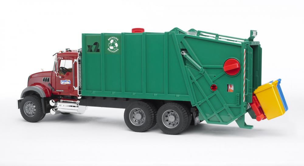 Bruder Spielfahrzeug Nutzfahrzeug Müllabfuhr MACK Granite Müll-LKW und 2 Mülltonnen 02812