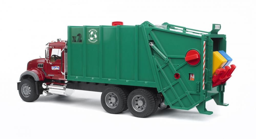 Bruder Spielfahrzeug Nutzfahrzeug Müllabfuhr MACK Granite Müll-LKW und 2 Mülltonnen 02812