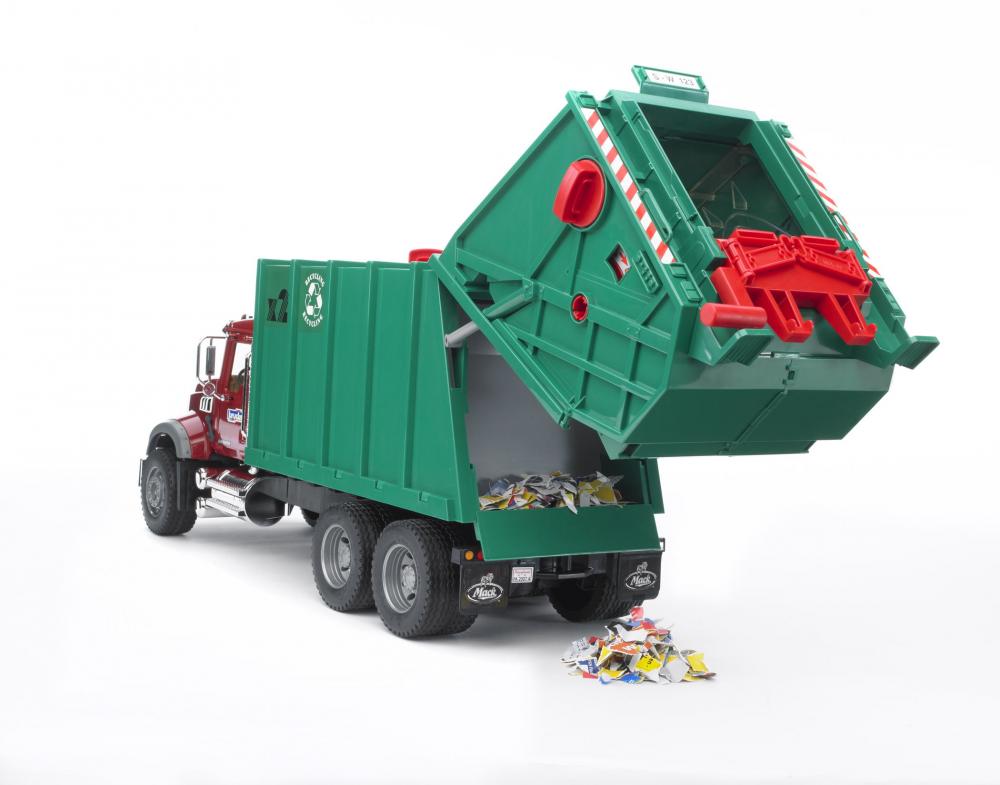 Bruder Spielfahrzeug Nutzfahrzeug Müllabfuhr MACK Granite Müll-LKW und 2 Mülltonnen 02812