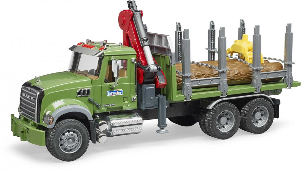 Bruder Spielfahrzeug MACK Granite Holztransport-LKW Ladekran, Greifer, 3 Baumstämme 02824