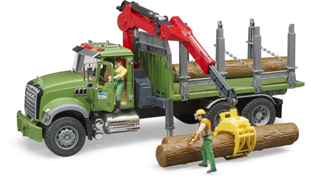 Bruder Spielfahrzeug MACK Granite Holztransport-LKW Ladekran, Greifer, 3 Baumstämme 02824
