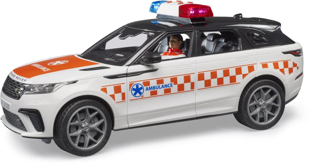 Bruder Spielfahrzeug Einsatzfahrzeuge Ambulanz Range Rover Velar Notarzt mit Fahrer 02885