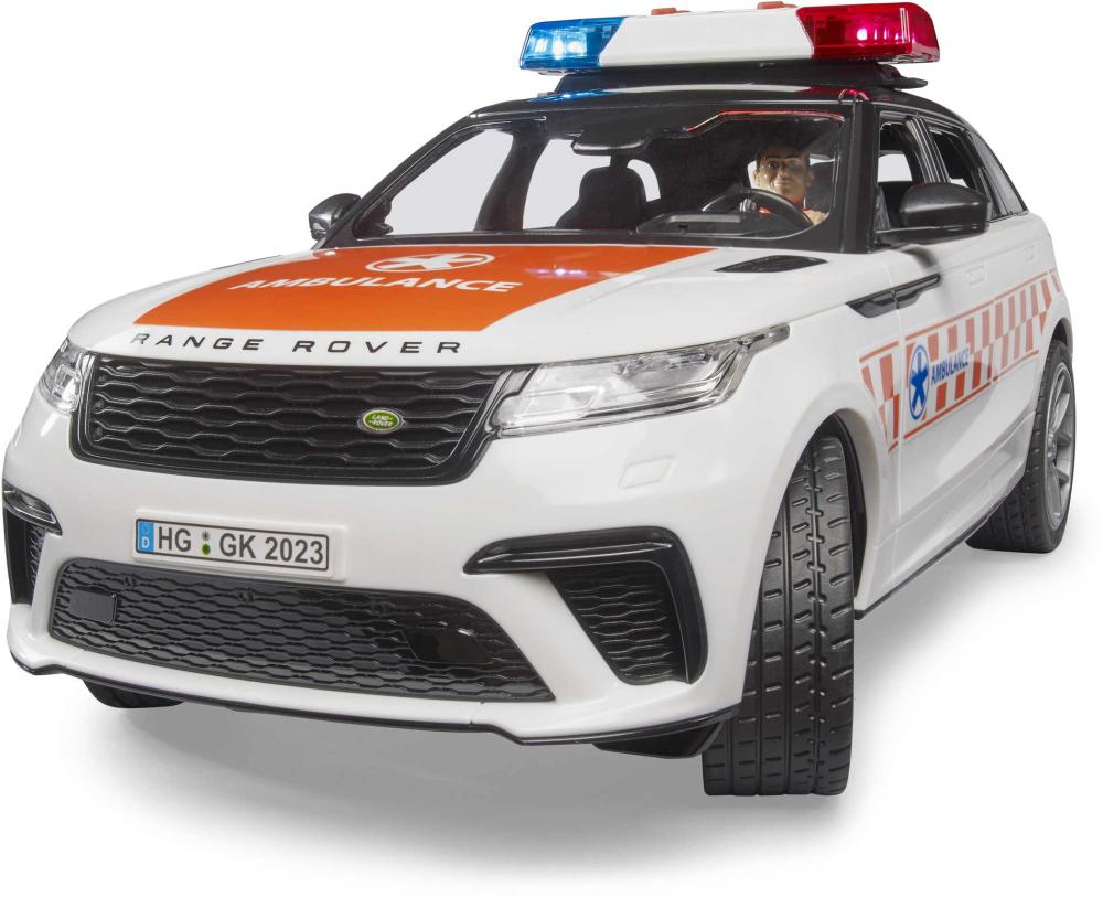 Bruder Spielfahrzeug Einsatzfahrzeuge Ambulanz Range Rover Velar Notarzt mit Fahrer 02885
