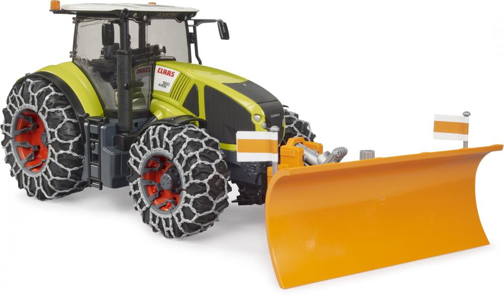 Bruder Spielfahrzeug Landwirtschaft Traktor Claas Axion 950 mit Schneeketten und Räumschild 03018