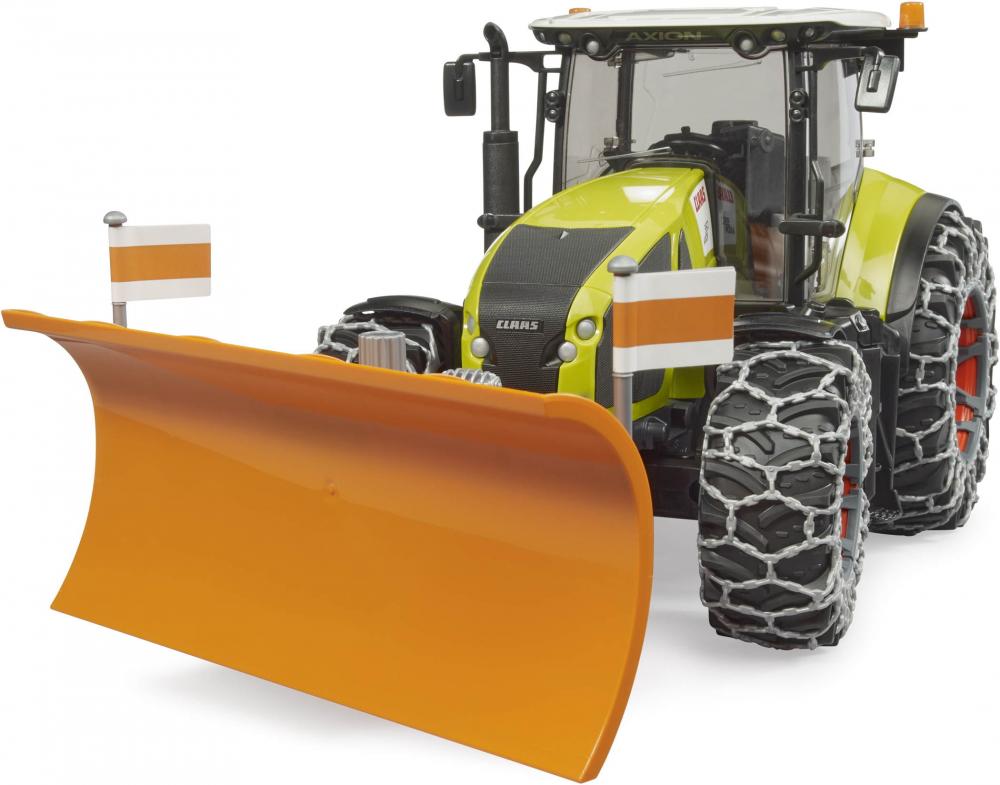 Bruder Spielfahrzeug Landwirtschaft Traktor Claas Axion 950 mit Schneeketten und Räumschild 03018