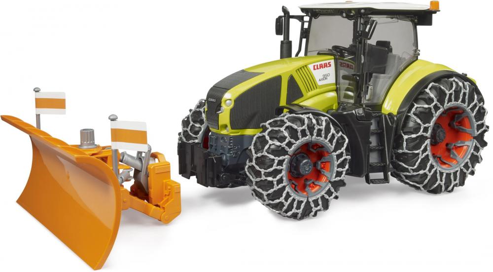Bruder Spielfahrzeug Landwirtschaft Traktor Claas Axion 950 mit Schneeketten und Räumschild 03018