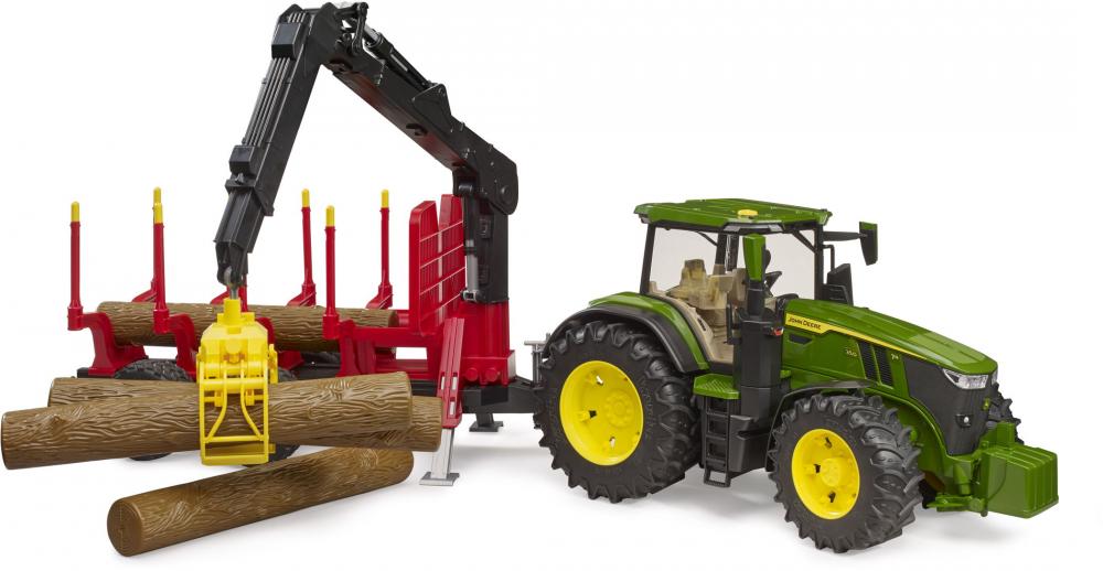 Bruder Spielfahrzeug Forstwirtschaft Traktor John Deere 7R 350 + Rückeanhänger, 4 Baumstämme 03154