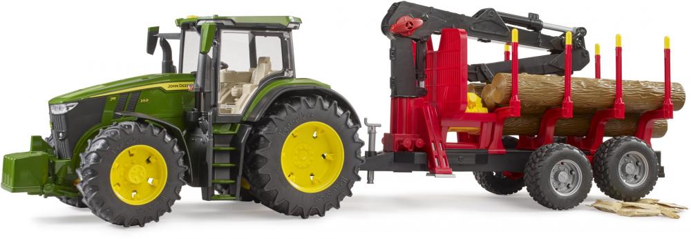 Bruder Spielfahrzeug Forstwirtschaft Traktor John Deere 7R 350 + Rückeanhänger, 4 Baumstämme 03154