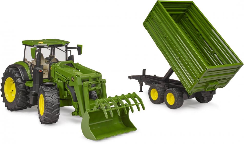 Bruder Spielfahrzeug Traktor John Deere 7R 350, Frontlader + Tandemachstransportanhänger 03155