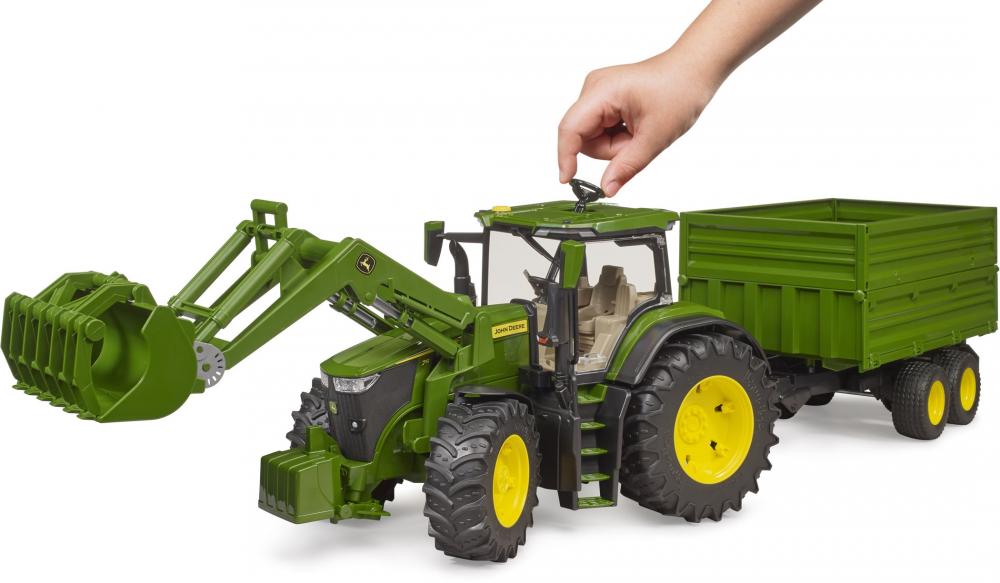 Bruder Spielfahrzeug Traktor John Deere 7R 350, Frontlader + Tandemachstransportanhänger 03155