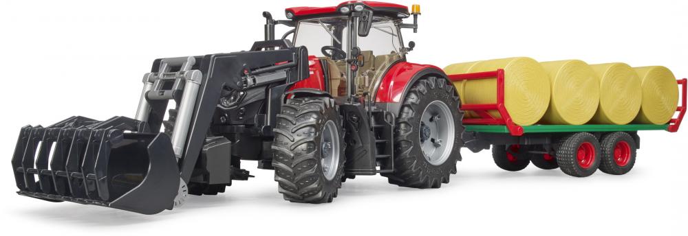 Bruder Spielfahrzeug Traktor Case IH Optum 300CVX Frontlader, Transportanhänger, 8 Rundballen 03198