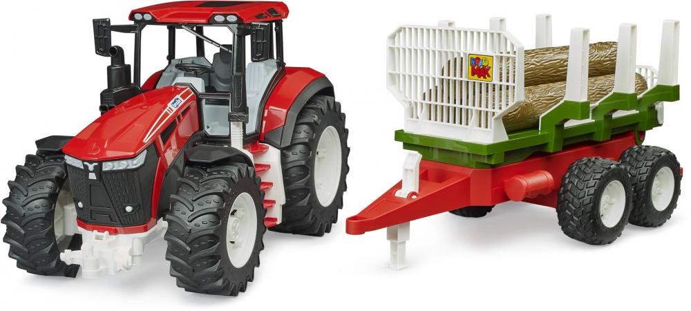 Bruder Spielfahrzeug Roadmax Traktor ROADMAX Traktor mit Rückean- hänger und 3 Baumstämmen 03453