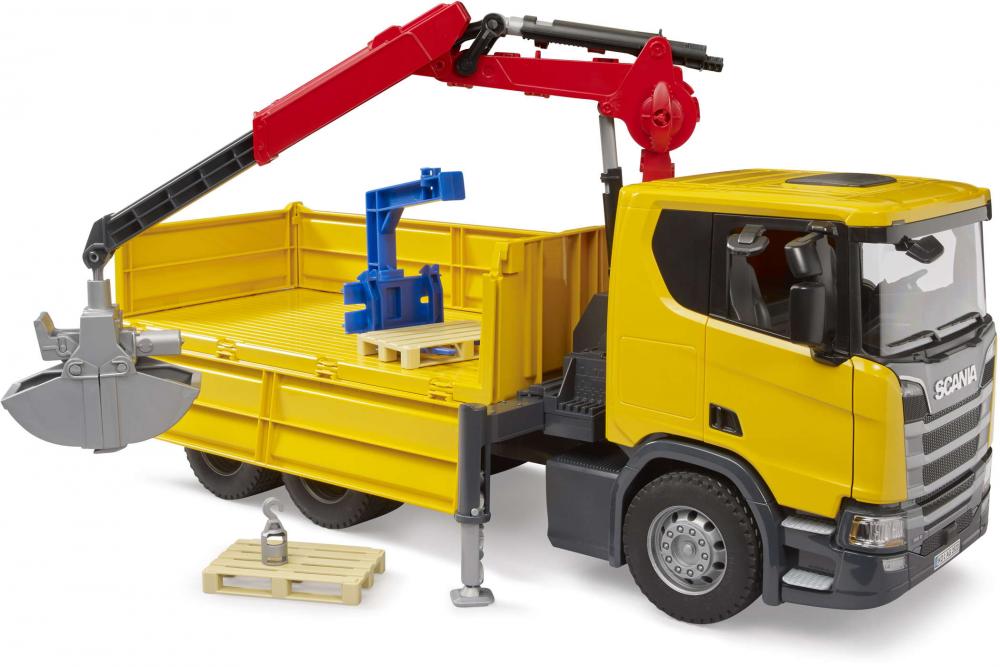 Bruder Spielfahrzeug Baustelle LKW Scania Super 560R Baustellen LKW Kran und 2 Paletten 03551