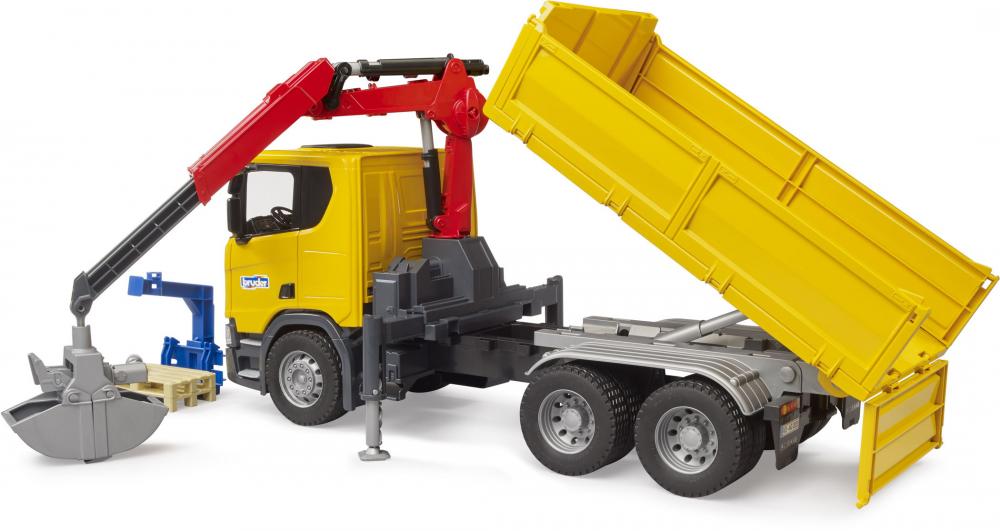 Bruder Spielfahrzeug Baustelle LKW Scania Super 560R Baustellen LKW Kran und 2 Paletten 03551