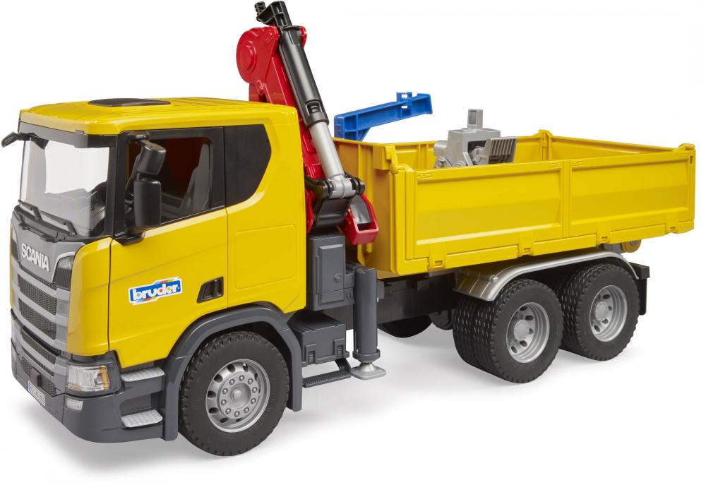 Bruder Spielfahrzeug Baustelle LKW Scania Super 560R Baustellen LKW Kran und 2 Paletten 03551