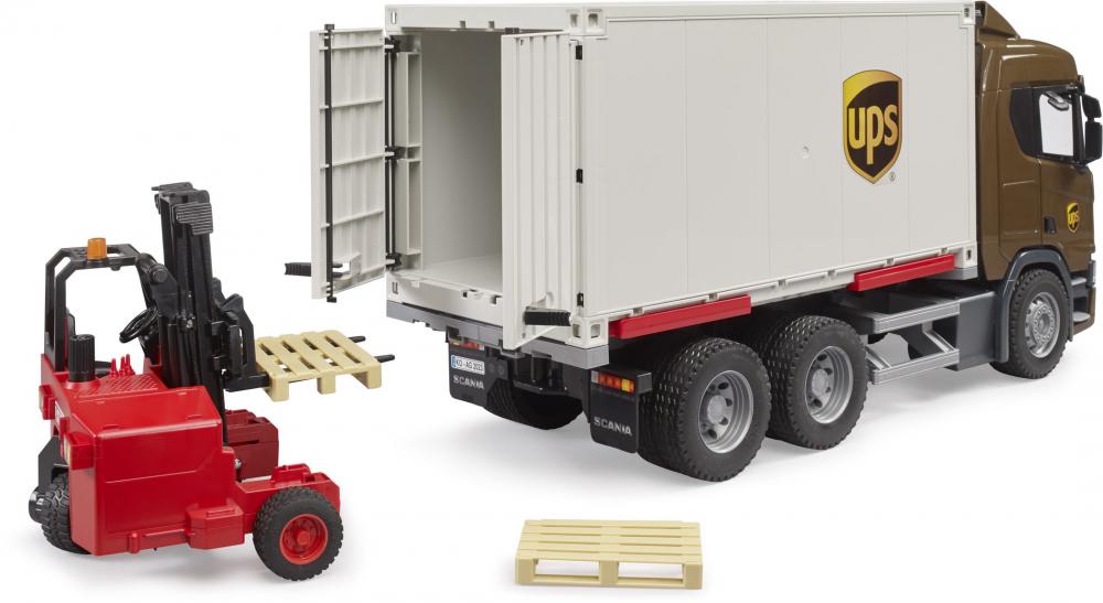 Bruder Spielfahrzeug Nutzfahrzeug LKW Scania Super 560R UPS Logistik LKW mit Mitnahmestapler 03582