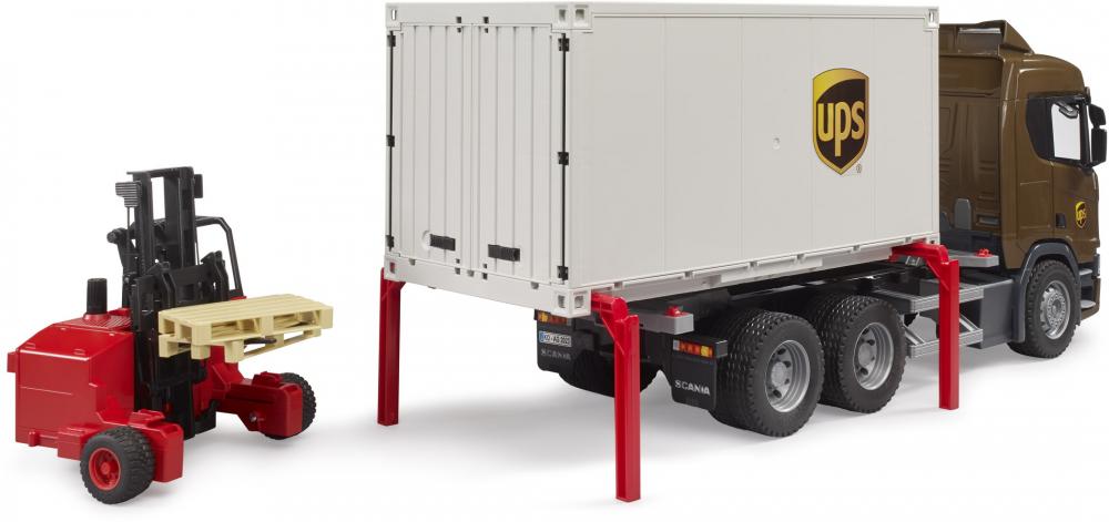 Bruder Spielfahrzeug Nutzfahrzeug LKW Scania Super 560R UPS Logistik LKW mit Mitnahmestapler 03582