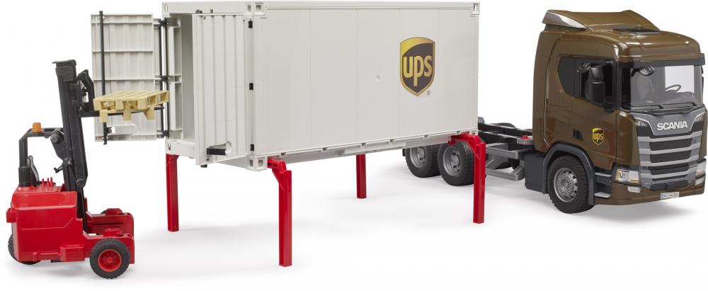 Bruder Spielfahrzeug Nutzfahrzeug LKW Scania Super 560R UPS Logistik LKW mit Mitnahmestapler 03582
