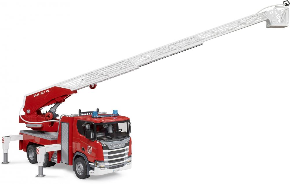 Bruder Spielfahrzeug LKW Scania Super 560R Feuerwehr mit Drehleiter, Wasserpumpe, L+S Modul 03591