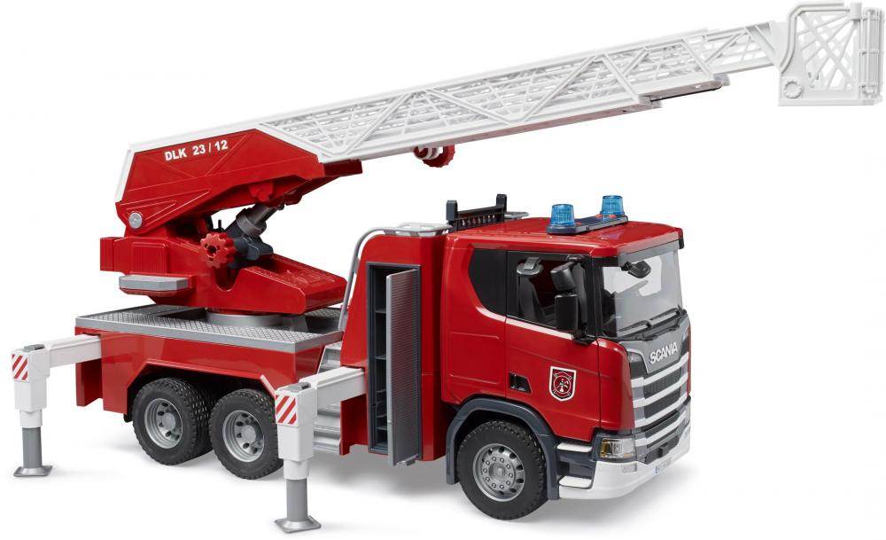 Bruder Spielfahrzeug LKW Scania Super 560R Feuerwehr mit Drehleiter, Wasserpumpe, L+S Modul 03591