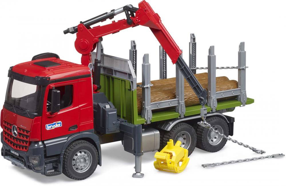 Bruder Spielfahrzeug Holztransport MB Arocs Holztransport-LKW Ladekran, Greifer + 3 Baumstämme 03669
