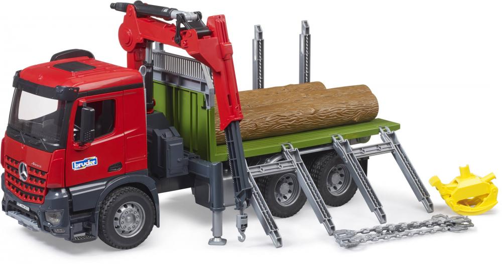Bruder Spielfahrzeug Holztransport MB Arocs Holztransport-LKW Ladekran, Greifer + 3 Baumstämme 03669