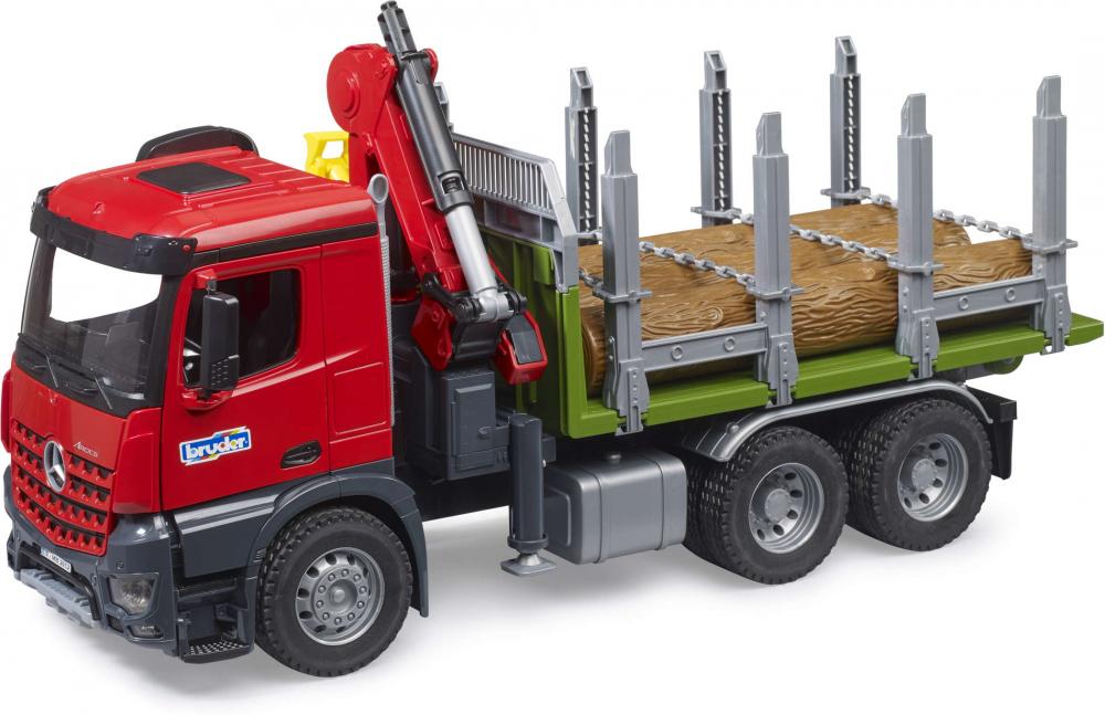 Bruder Spielfahrzeug Holztransport MB Arocs Holztransport-LKW Ladekran, Greifer + 3 Baumstämme 03669