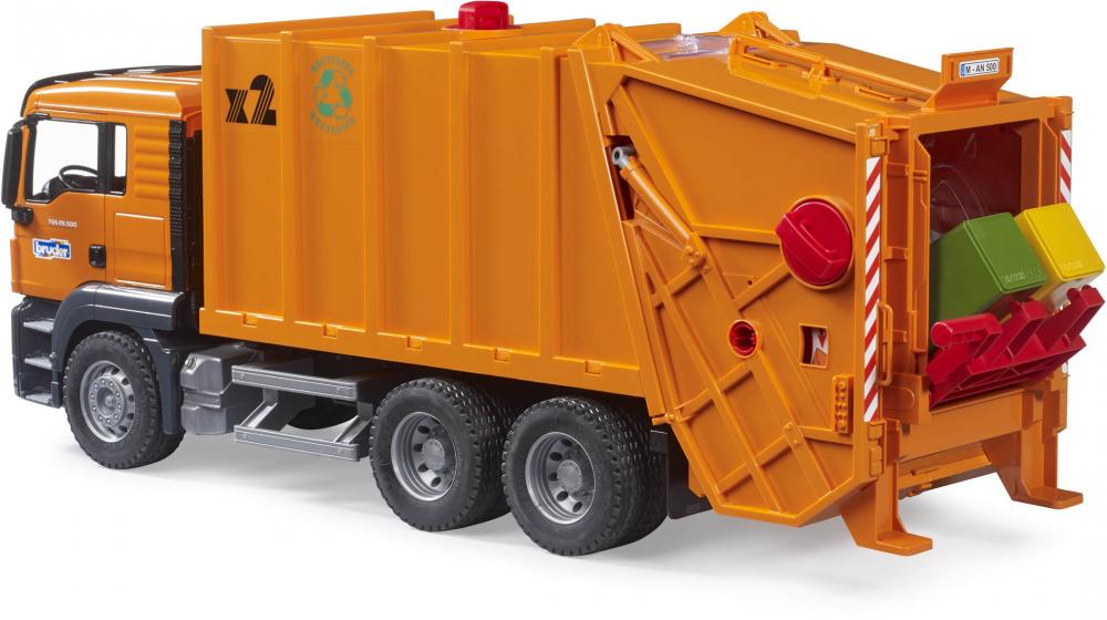 Bruder Spielfahrzeug Nutzfahrzeug LKW MAN TGS Müll-LKW und 2 Mülltonnen 03760