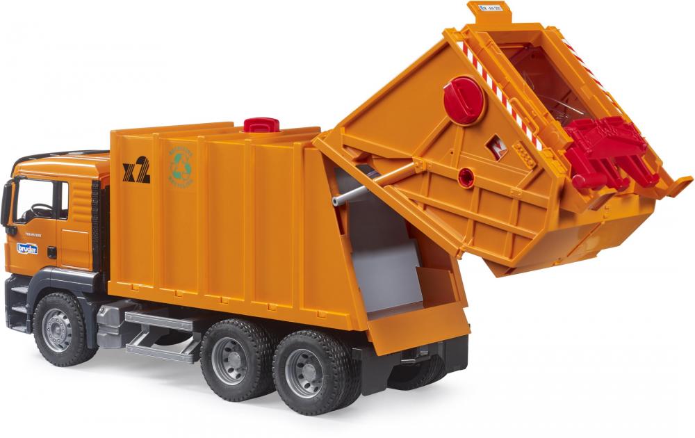 Bruder Spielfahrzeug Nutzfahrzeug LKW MAN TGS Müll-LKW und 2 Mülltonnen 03760