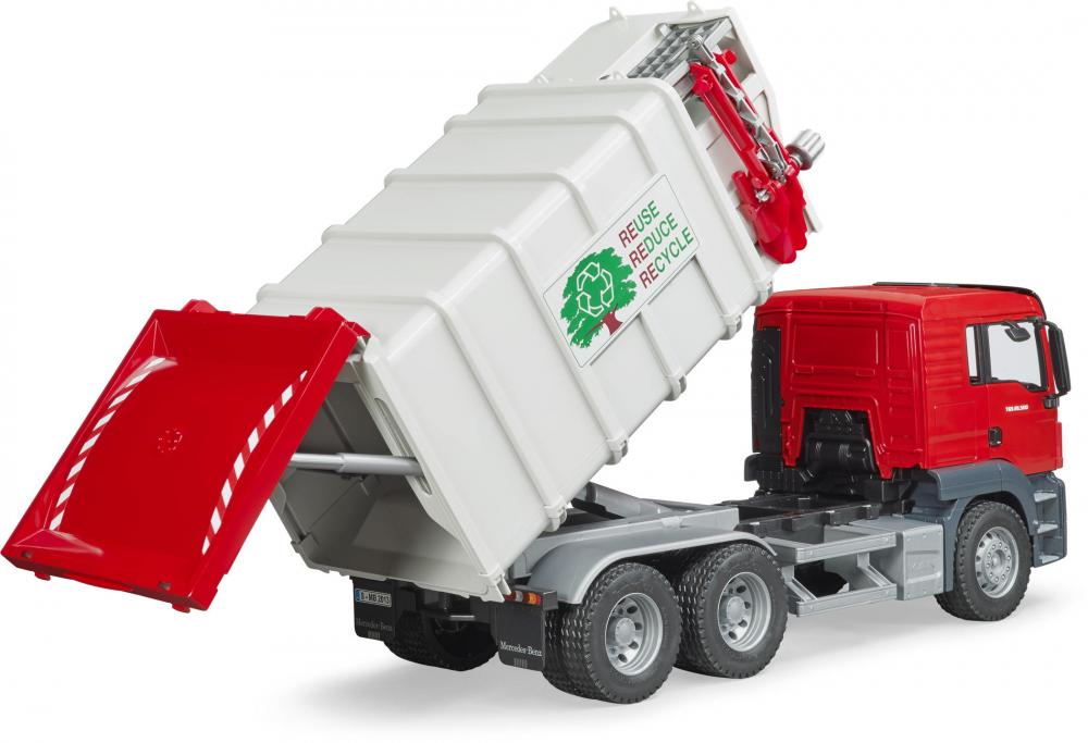 Bruder Spielfahrzeug Nutzfahrzeug Lader MAN TGS Seitenlader Müll-LKW und 2 Mülltonnen 03761