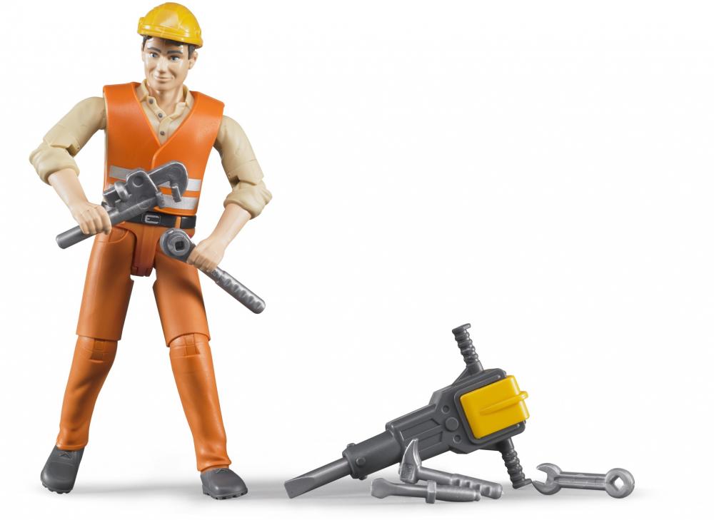 Bruder Spielfigur Baustelle bworld Bauarbeiter mit Zubehör 60020