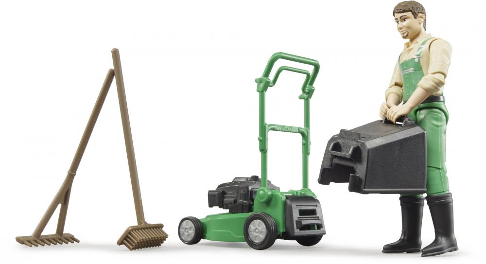 Bruder Spielfiguren Set Nutzfahrzeug bworld Gärtner mit Rasenmäher und Gartengeräten 62103