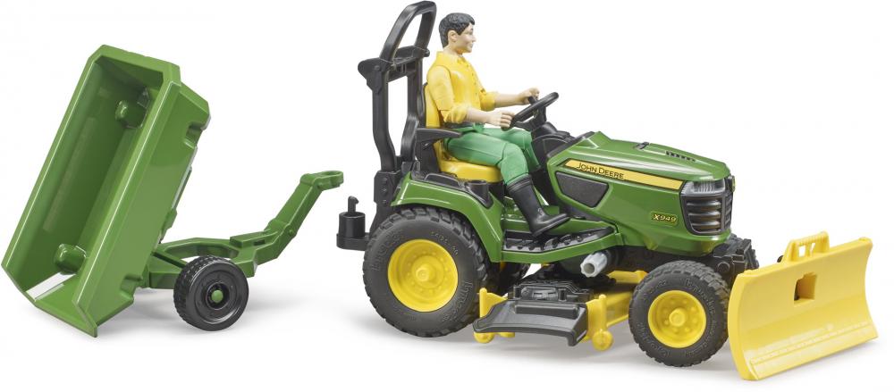 Bruder Spielfiguren Set bworld John Deere Aufsitzrasenmäher, Anhänger + Gärtner 62104