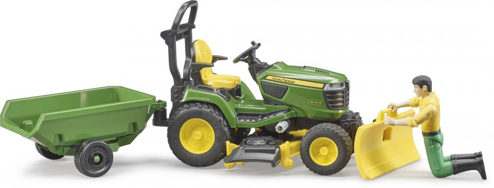 Bruder Spielfiguren Set bworld John Deere Aufsitzrasenmäher, Anhänger + Gärtner 62104